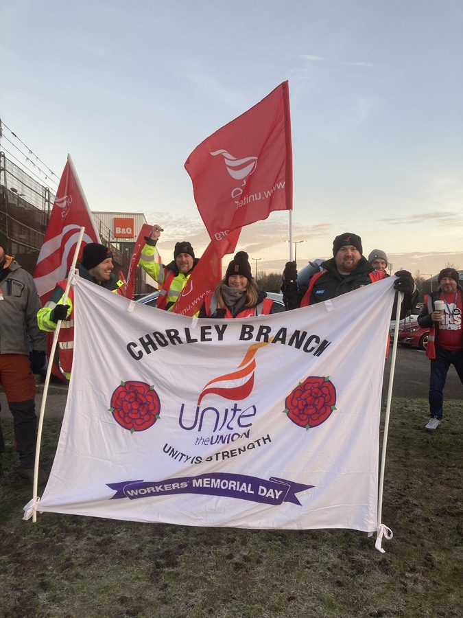 Chorley & District TUC members and Chorley Unite Branch supporting strike action on the 6 February